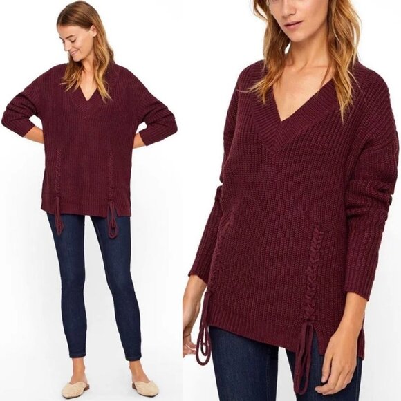 NEW Vero Moda Burgundy Wine‎ Lace Up Chunky Knit Sweater Jumper Glendora Small S - Picture 1 of 12
